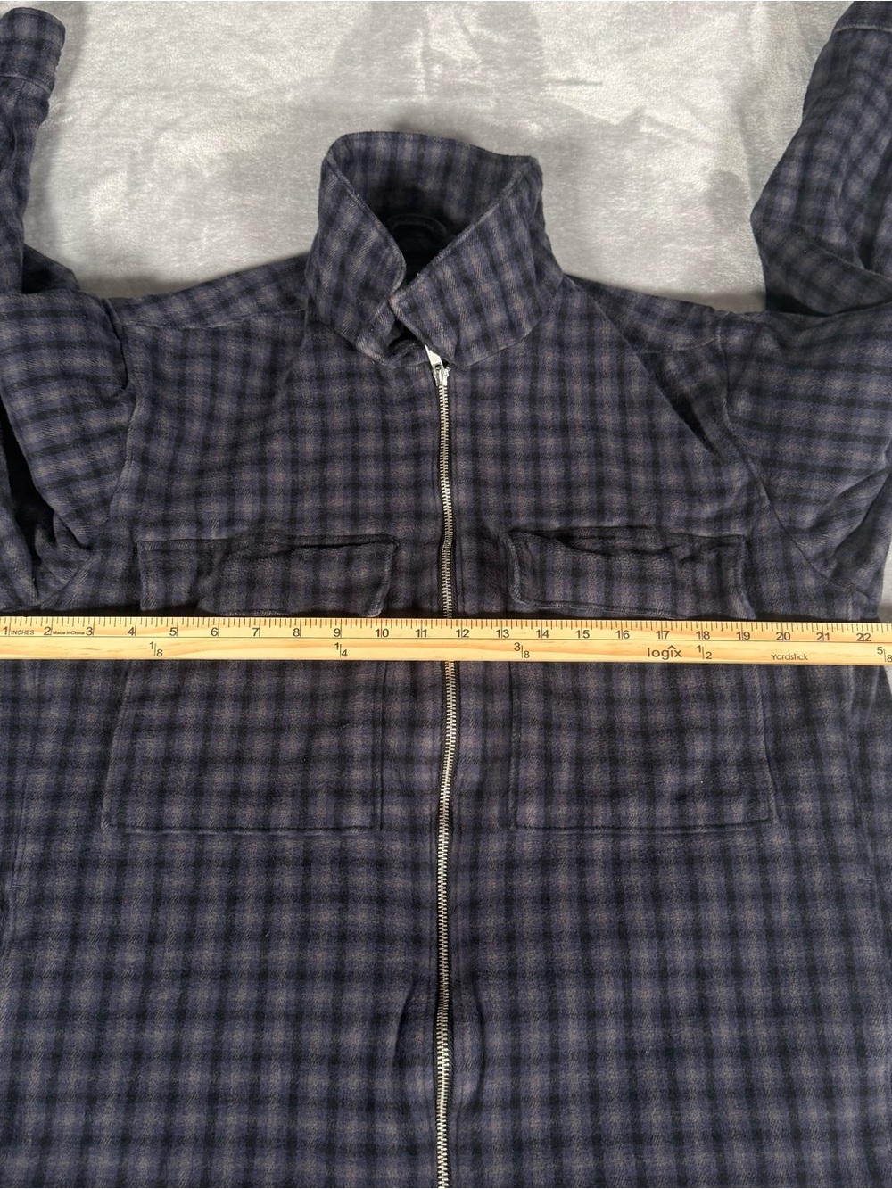 Abercrombie & Fitch Flannel Bomber Jacket Mens L Lined Full Zip Checkered Blue - Picture 9 of 11
